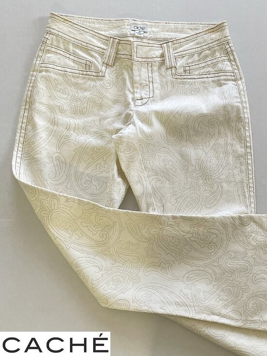 Cache Pants - Cache Vintage Gold Embossed Textured Women's Pants | Size 2 | EUC